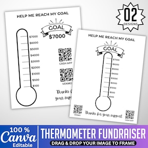 Fundraising Thermometer Template, Canva Editable Donation Tracker, Nonprofit Goal Chart, Charity Progress Board, School Fundraising Sign