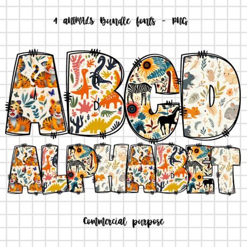 Jurassic Animals Pattern Alphabet Clipart, Cute Animal Letters, Animal