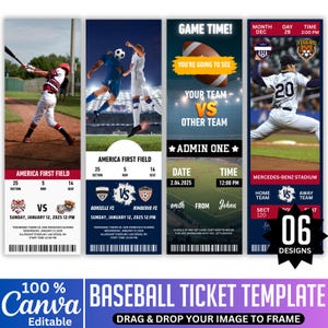 Baseball Spiel Ticket Vorlage, Canva Bearbeitbares Baseball Ticket, Benutzerdefiniertes Baseball Überraschungs Ticket Geschenk, druckbares Sport Ticket, Event Ticket
