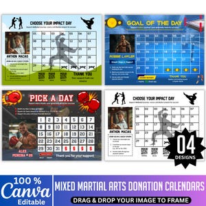04 Mixed Martial ArtsDonation Calendar Canva Editable Template, Custom Martial Arts Fundraiser, Pick Date to Donate Canva Template Digital