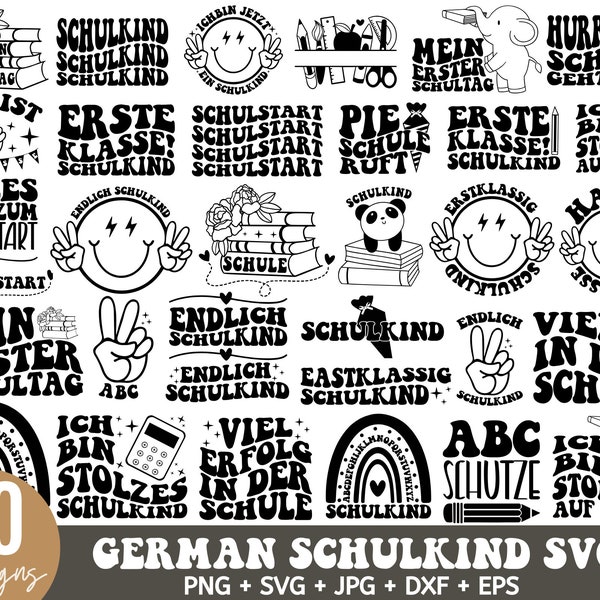 Deutsche Schulkind Plotterdatei SVG Bundle, Schuleinführung SVG, Motivationssprüche svg,   erste Klasse svg, Buch Banner Rucksack