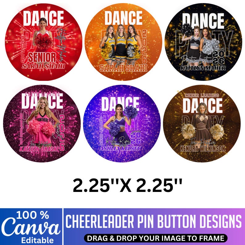 Cheerleader Pin Button Poster Template, Canva Editable Cheerleader ...