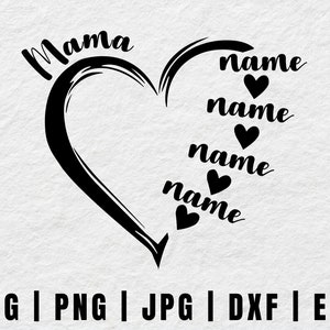 Nombre de niño personalizado en forma de corazón Svg, silueta prediseñada de Madre Mimi, Svg de Mamá personalizado, SVG del Día de la Madre, regalo personalizable para el Día de la Madre
