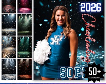 Cheerleader Poster Canva Editable Template, Custom Cheer Digital Background, Senior Cheer Team Poster, 50 Cheerleading Backdrops Bundle
