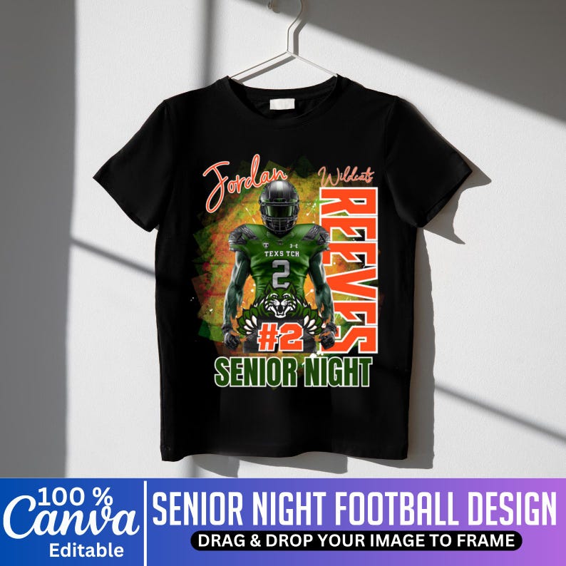 Mall för fotbollströjor för seniorkvällar med 10 stycken, redigerbar Canva-maskotfotbollströja, sublimering av fotboll för gymnasiet, sport på matchdagen bild 4