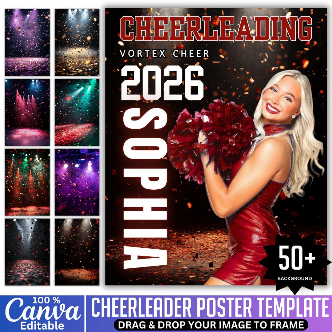 50 Cheerleading Backdrops Bundle, Cheerleader Poster Canva Editable ...