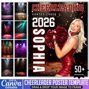 50 Cheerleading Backdrops Bundle, Cheerleader Poster Canva Editable Template, Custom Cheer Digital Background, Senior Cheer Team Poster