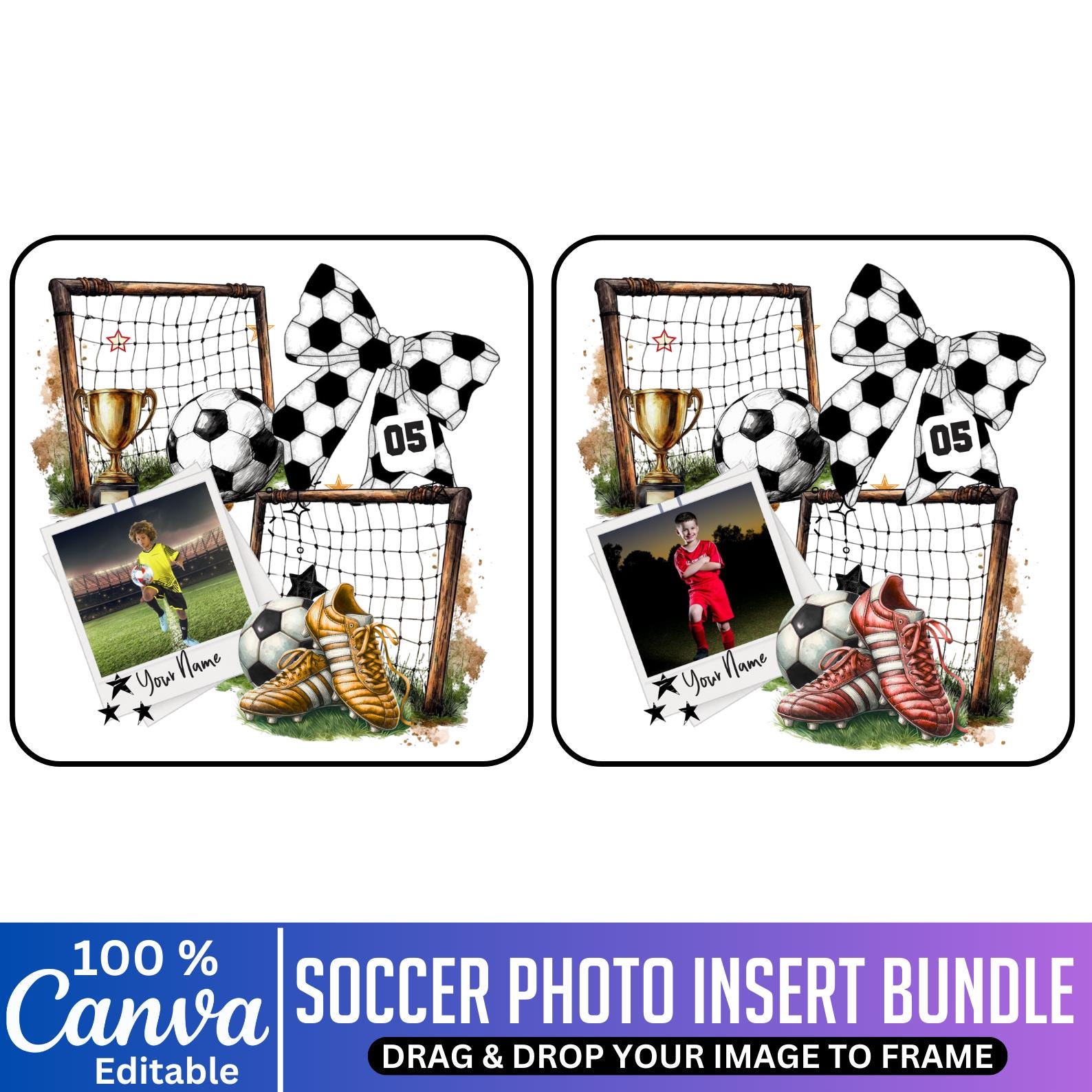 Soccer Photo Insert Bundle, Canva Editable Photo Insert Designs, Trendy ...