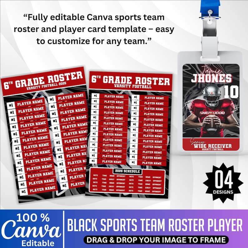 Sports Team Roster Canva Template, Editable Team Roster Card ...