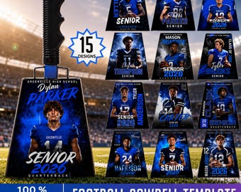 15 Football Cowbell Canva Template, Editable Game Day Cowbell Design, Football Fan Cheer, Sports Spirit, Stadium Party, Team Celebration