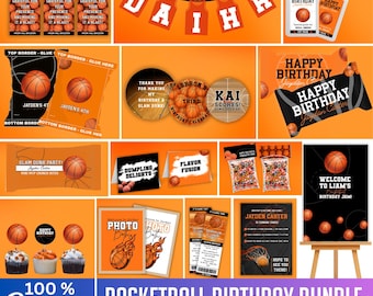 Basketball Birthday Party Bundle, Basketball Themed Party Canva Editable Template, Sports Theme Invitation, Basketball Party Decor Digital