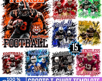 15 Football T-Shirt Template, Canva Editable Football Shirt Design, Custom Game Day, Sports Sublimation Photo Collage, Digital Download