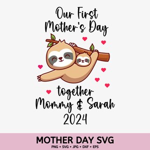 Gepersonaliseerde eerste Moederdag-png, onze eerste Moederdag-png, aangepaste baby- en mamanamen schattige giraffen, Moederdag png