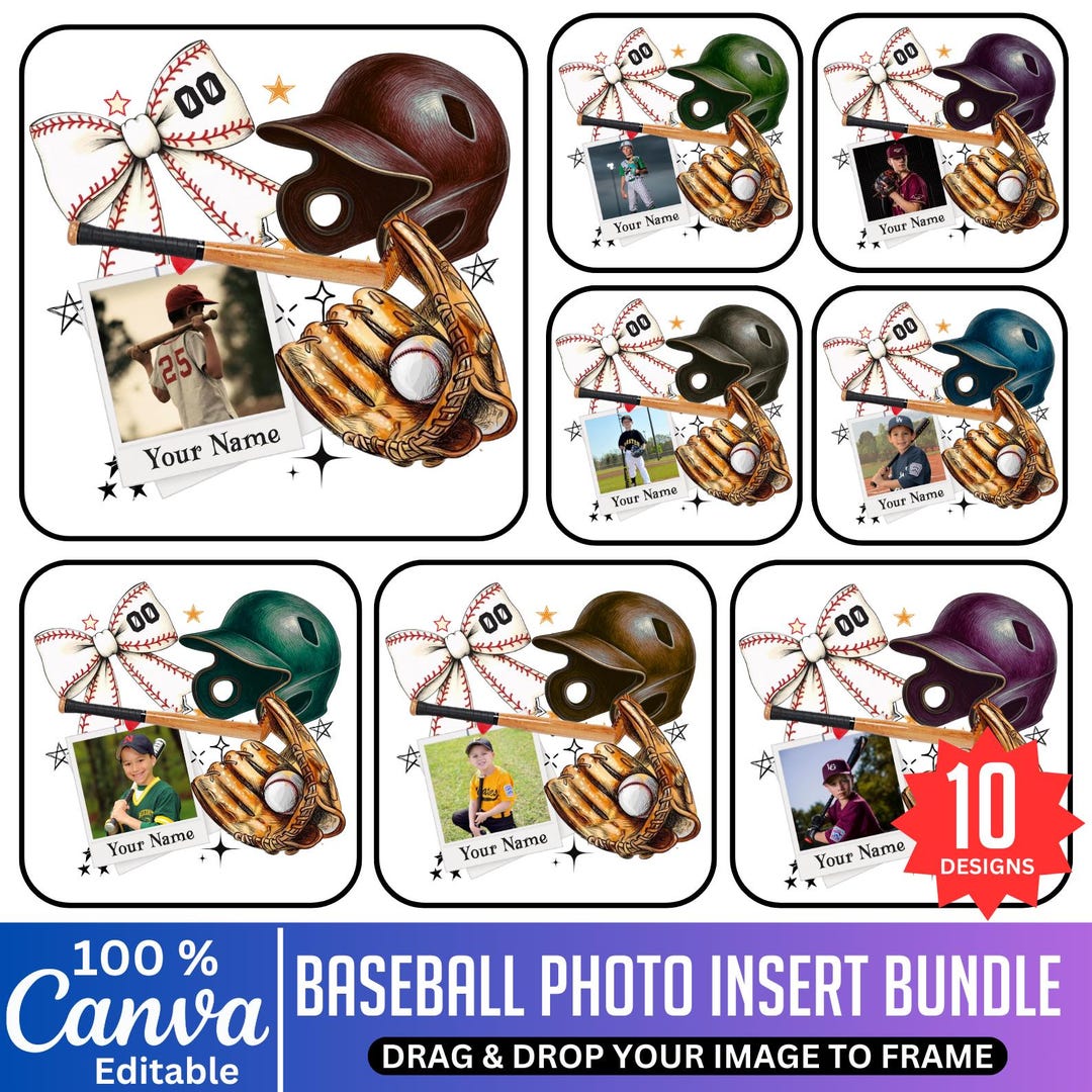 Baseball Photo Insert Bundle, Canva Editable Photo Insert Designs ...