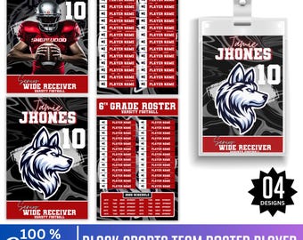 Sports Team Roster Canva Template, Editable Team Roster Card, Customizable Youth Football Lanyard Card, Team Roster Card for Player Photo