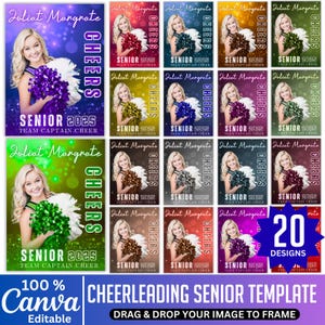 Cheerleader Poster Canva Editable Template, Senior Cheer Team Poster, Custom Cheer Digital Background, Canva Editable Cheerleading Banners