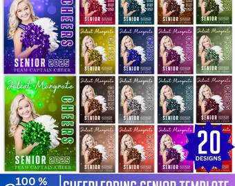 Cheerleader Poster Canva Editable Template, Senior Cheer Team Poster, Custom Cheer Digital Background, Canva Editable Cheerleading Banners