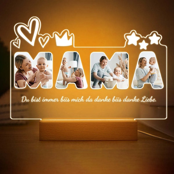 Custom Photo Night Light Personalized Mama Lamp Gifts for Mother's Day