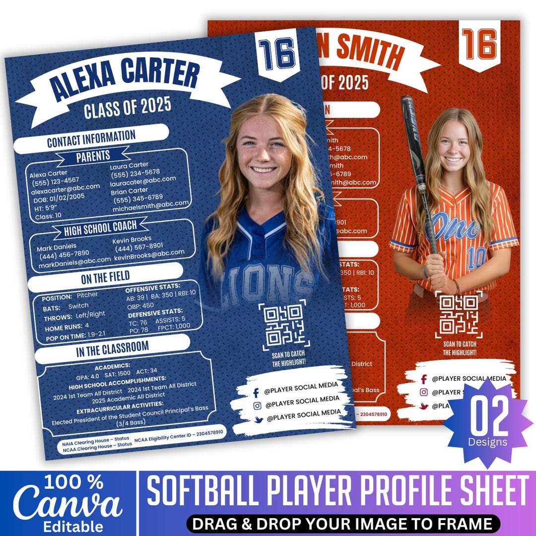 Softball Player Profile Sheet, Sports Recruiting Profile , Athlete ...