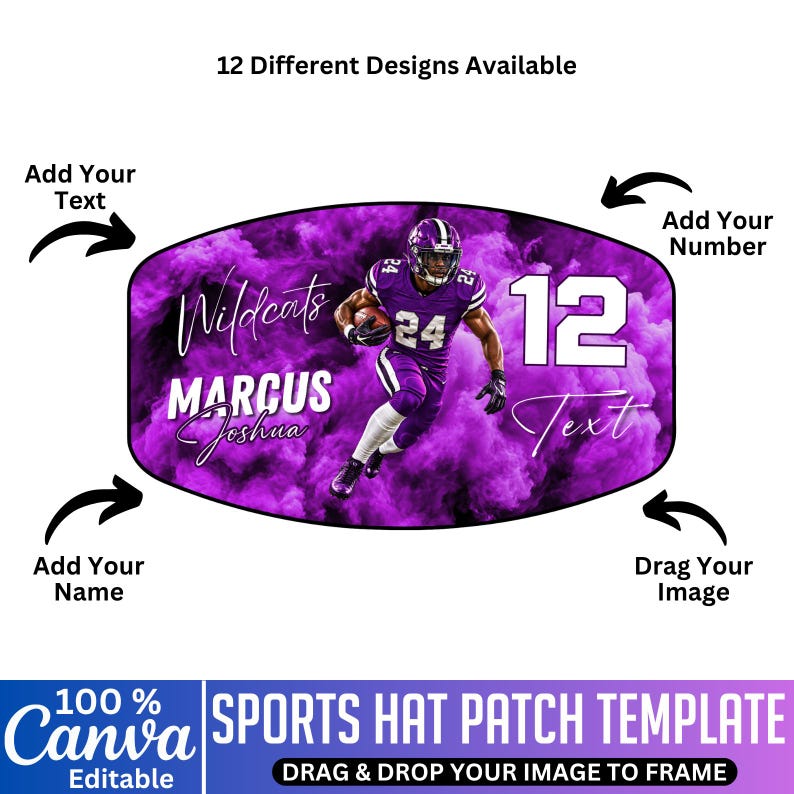 Sports Hat Patch Canva Template, Editable Football Hat Patch, Sports ...