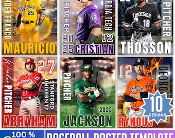 Paquete de 10 plantillas editables de Canva para pósteres de béisbol, pósteres de béisbol para adultos mayores en Canva, diseños de tarjetas de béisbol, fondo de béisbol, plantilla deportiva.