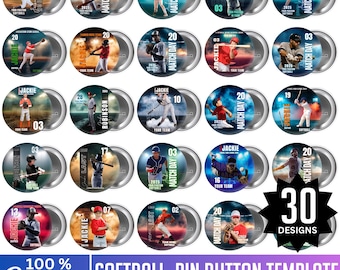Softball Pin Button Template Poster, Canva Editable Softball Sticker, Custom Photo Player Stickers, Homecoming Campaign, Pin Button Designs