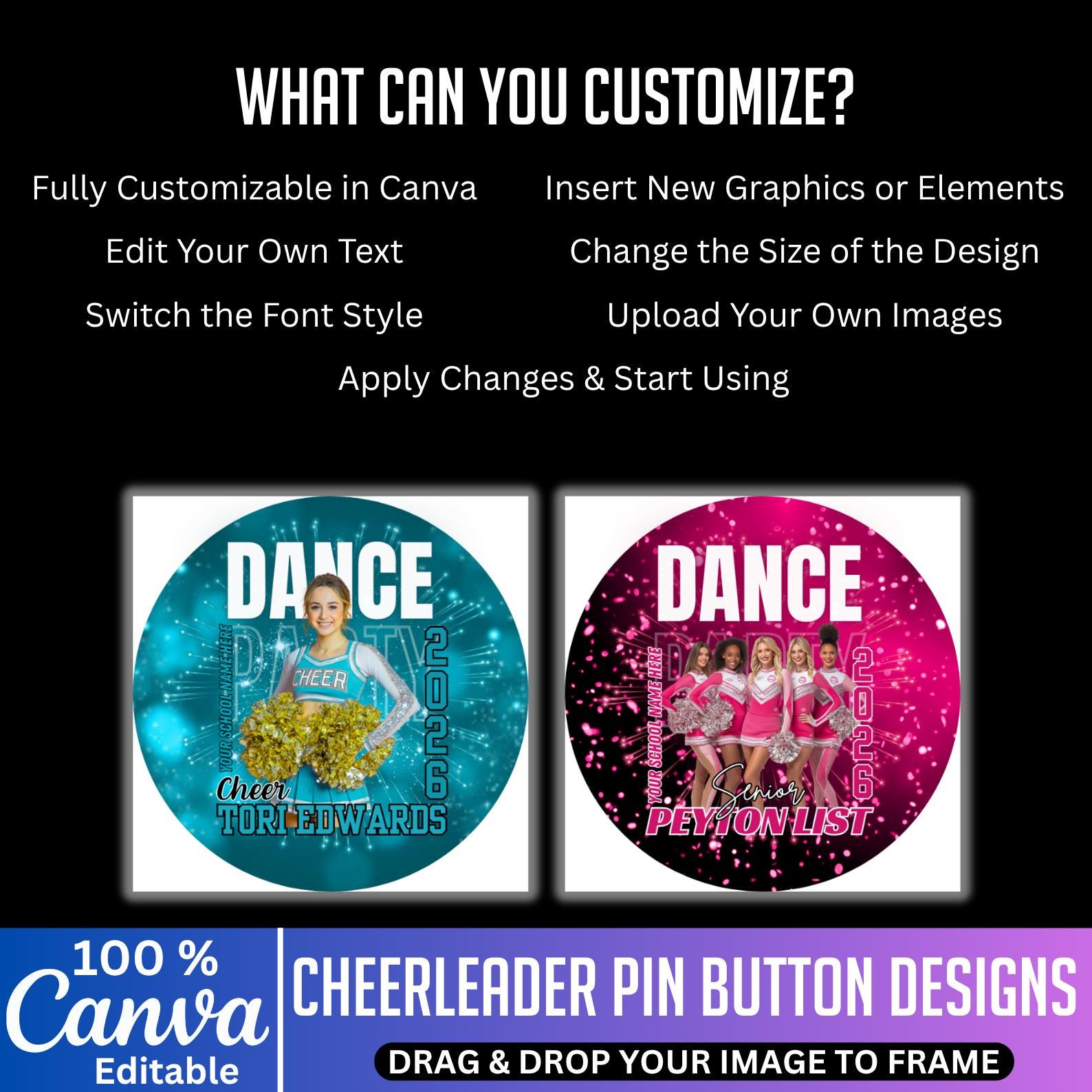 Cheerleader Pin Button Poster Template, Canva Editable Cheerleader ...