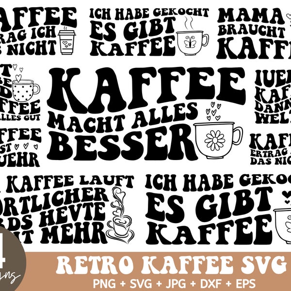 Deutsch Kaffee Retro Svg Bundle, Kaffee Sprüche, Deutsch sayings svg, Kaffee Sprüche, SVG Kaffeemasch, Kaffee Retro File Svg Dxf Png Jpg Pdf