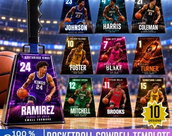 Basketball Cowbell Template, Canva Editable Basketball Cowbell Designs, Custom Cowbell Design, Drag & Drop Game Day Spirit Template, Digital