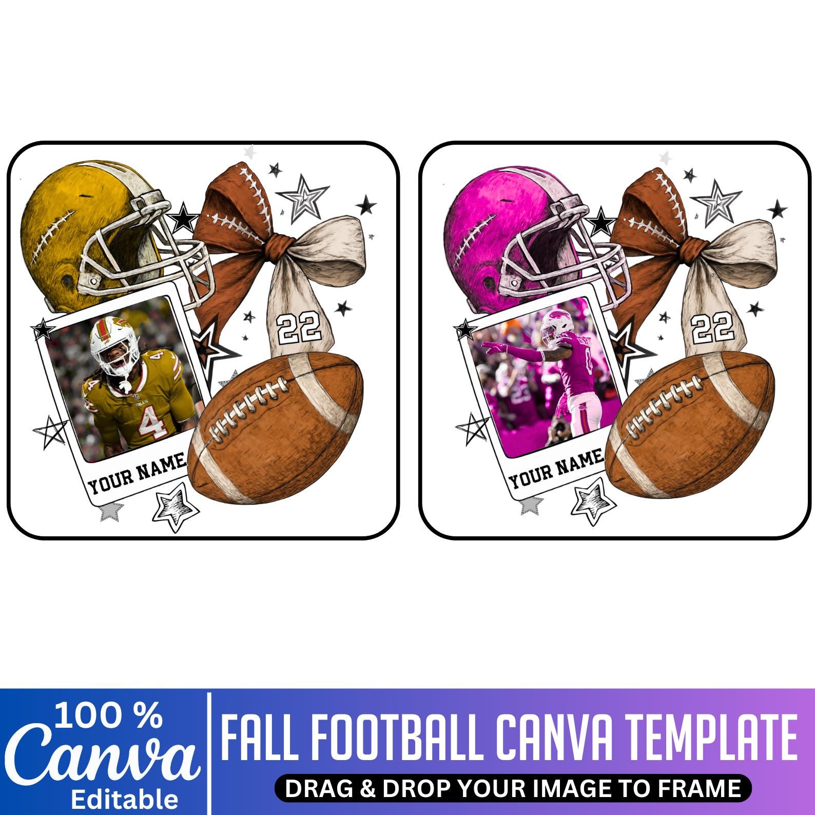 10 Fall Football Photo Insert Bundle, Canva Editable Photo Insert ...