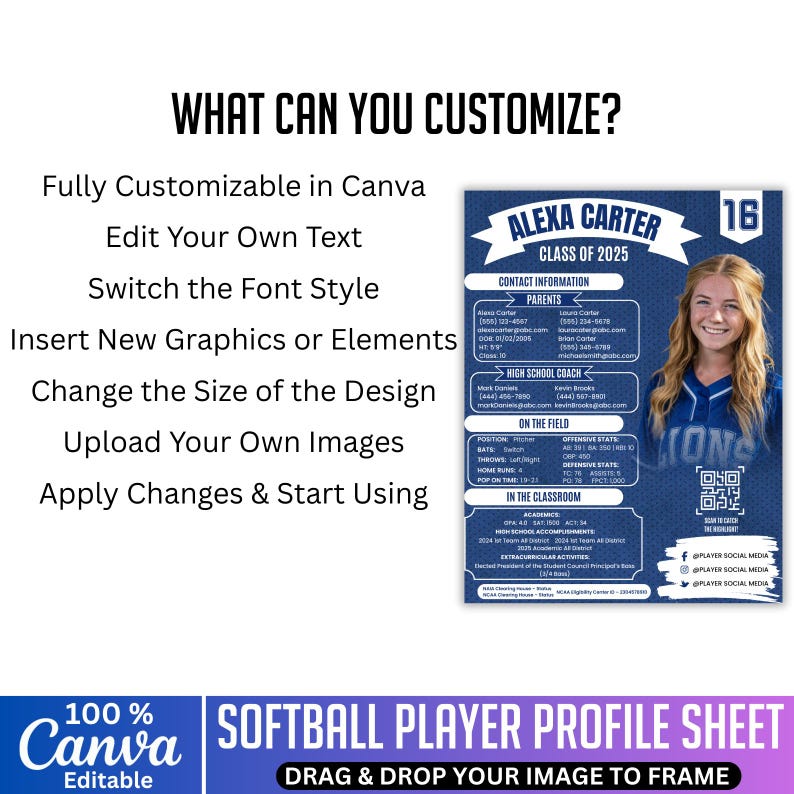 Softball Player Profile Sheet, Sports Recruiting Profile , Athlete ...