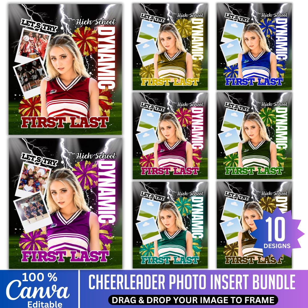 Cheerleader Poster Bundle Template, Custom Photo Insert Cheerleading ...