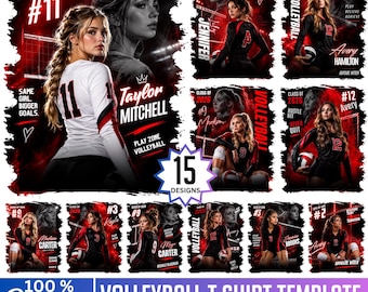 15 Volleyball T-Shirt Template, Canva Editable Senior Night Volleyball Design, Player T-Shirt Team Sports Template, Instant Download