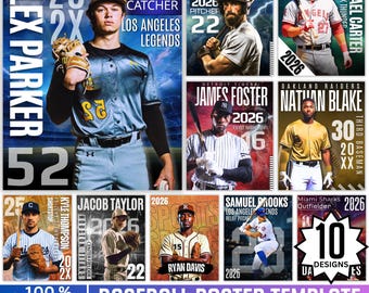 10 Baseball Poster Template , Canva Editable Senior Baseball Poster Canva, Baseball cards Designs, Baseball Backdrop, Digital  File