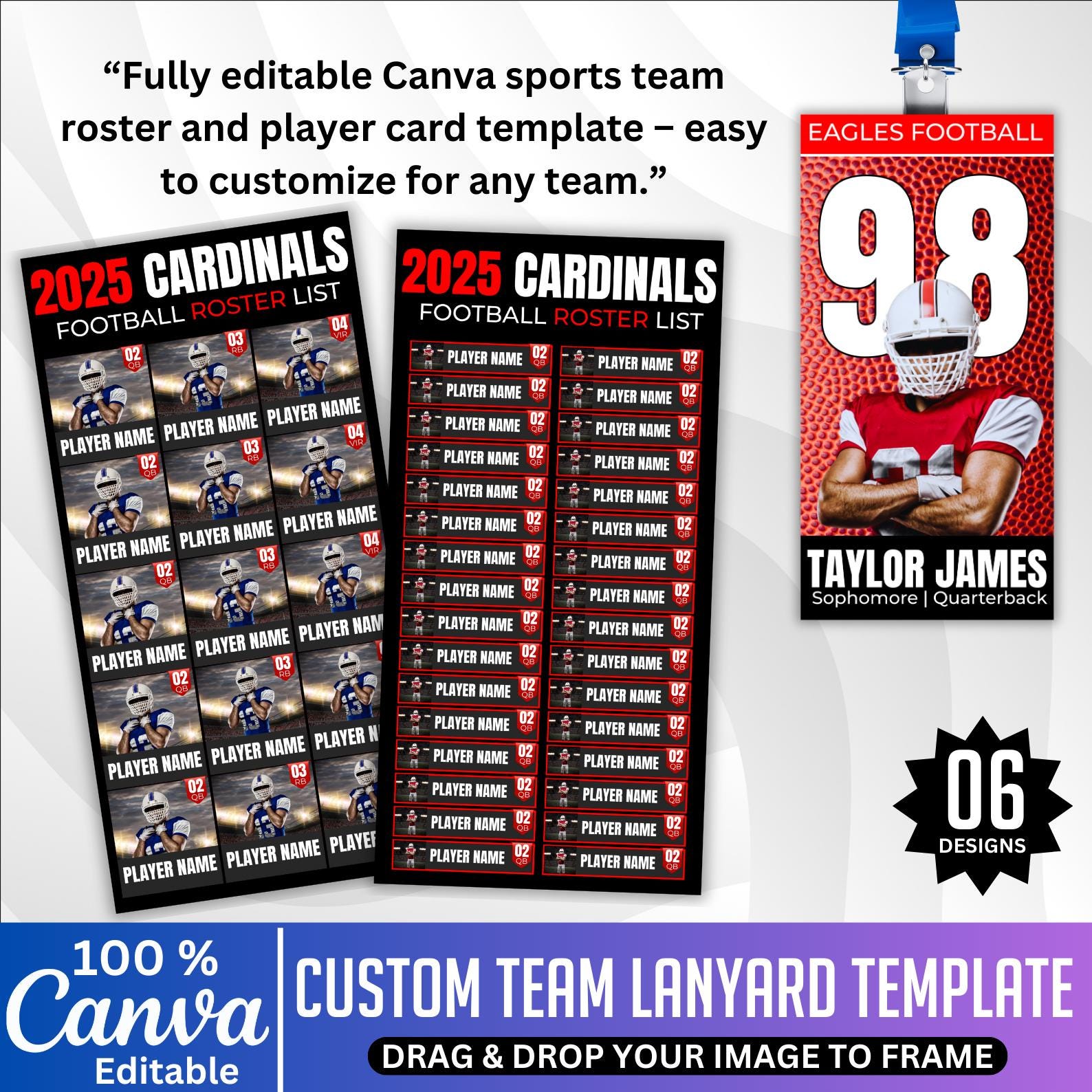 Football Roster Canva Template, Editable Sports Team Roster Card ...
