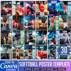 30 Softball Poster Bundle, Canva Editable Softball Sports Template, Senior Night Softball Poster Designs, Photo Softball Team Backdrops