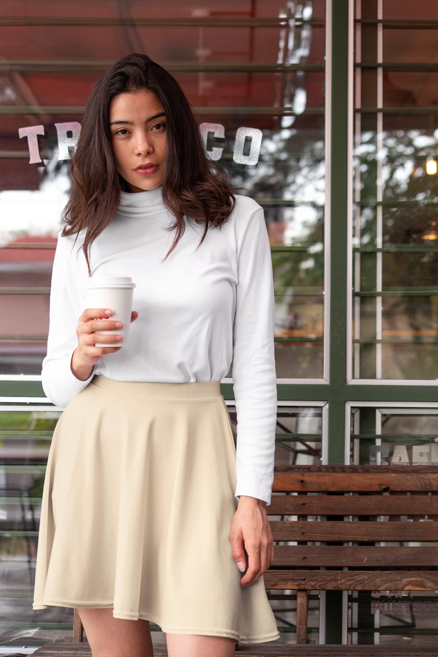 White and beige skater skirt cheap