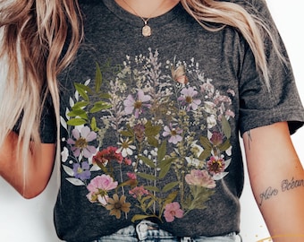 Chemise florale, Chemise Cottagecore, Tee graphique fleuri, Chemise florale vintage, Chemise fleurie, T-shirt fleurs sauvages, Chemise botanique, Cadeau pour femmes