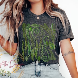 Forester Shirt, Fern Print T shirt, Leaf Print Shirt, Goblincore Fern Botanical Nature Plant Shirt, Arborist Gift, Mycology Shirt Fall Shirt