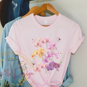 Orchids Shirt, Orchid Flower Shirt, Wildflowers Shirt, Botanical Shirt, Purple Orchids, Cymbidium Orchid, Vanilla Orchid, Orchid Print Art
