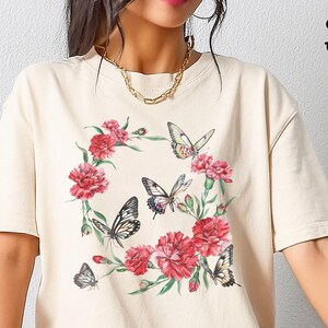 Butterfly T Shirt Comfort Color Butterfly Floral Shirt Butterfly Graphic Shirt Flower Gift Tshirt Gift for Women Botanical Butterfly Gift