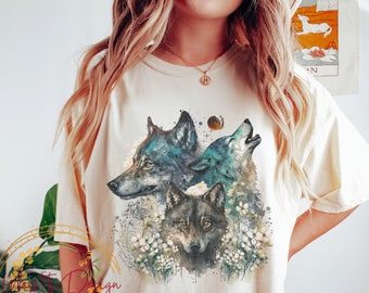 Wolf T-Shirt Floral Wolf Shirt Wolf Shirt Wölfe Shirt Heulender Wolf Shirt Wolfsrudel Shirt Lone Wolf Shirt Wolf Kleidung Wildlife Shirt