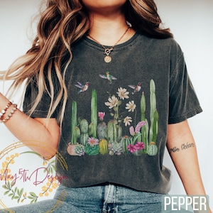 Desert Shirt Cactus Plant Shirt Succulent Shirt Hummingbird Shirt Botanica Garden Wildflowers Shirt Cottagecore Boho Desert Vibes Shirt