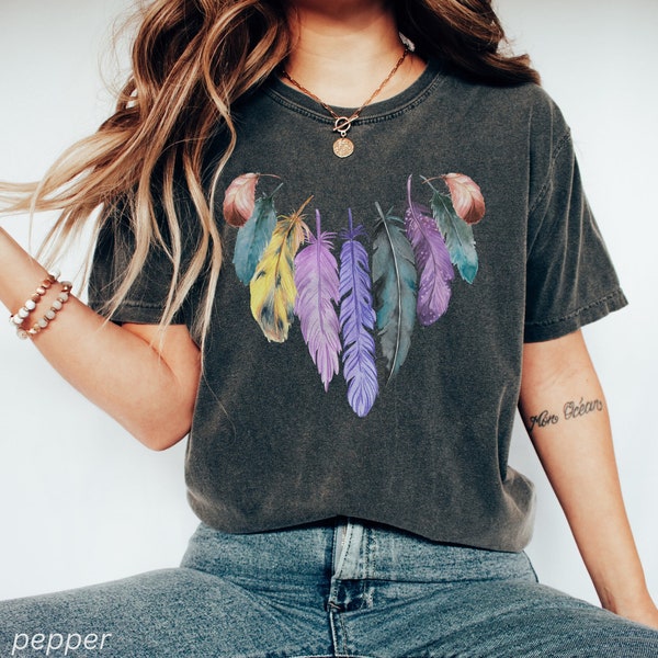 Comfort Colors® Feather T-Shirt Boho Bird Feather Shirt Tribal Feathers Graphic Tee Feather Birds Shirt Boho Clothing Feather Summer Tee