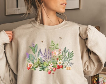Cottagecore Flower Crewneck Sweatshirt Vintage Sweater Vintage Floral Sweatshirt for Women Floral Mom Sweatshirt Spring Fall Cozy Sweatshirt