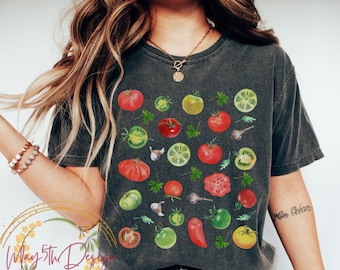 Tomato Shirt, Vegetable Print Shirt, Comfort Color, Chefs Shirt, Vegetable Shirt, Vegan Graphic T Shirt Clothing Foodie, Gardening Gifts