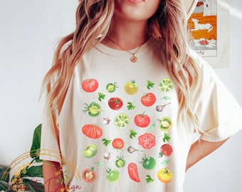 Tomato Shirt, Plant Shirt, Comfort Color, Nature Lover Shirt, Vegetable Print Shirt, Graphic Tee Clothing Foodie, Gardening Gift, Tomatoes