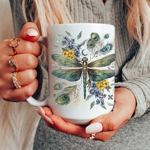 Dragon Fly Coffee Mug, Gift for Dragon Fly Lover, Insect Lover Mug, Nature Lover Coffee Cup, Dragon Fly Gift for Her, Dragonflies