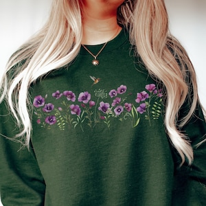 Boho Blumen-Sweatshirt Unisex Wildblumen Pullover Frauen Floral Minimalist Pullover Natur-Garten-Liebhaber-Geschenk Blumen-Druck Sweatshirt Pullover