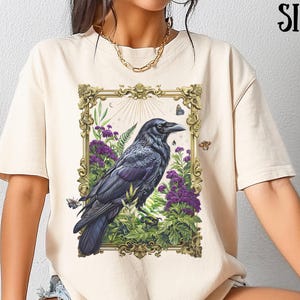 Vintage Raven Shirt Comfort Colors Gothic Raven Witchy Botanical Floral Crow Tshirt Dark Academia Bird Shirt Celestial Raven Mystical Nature